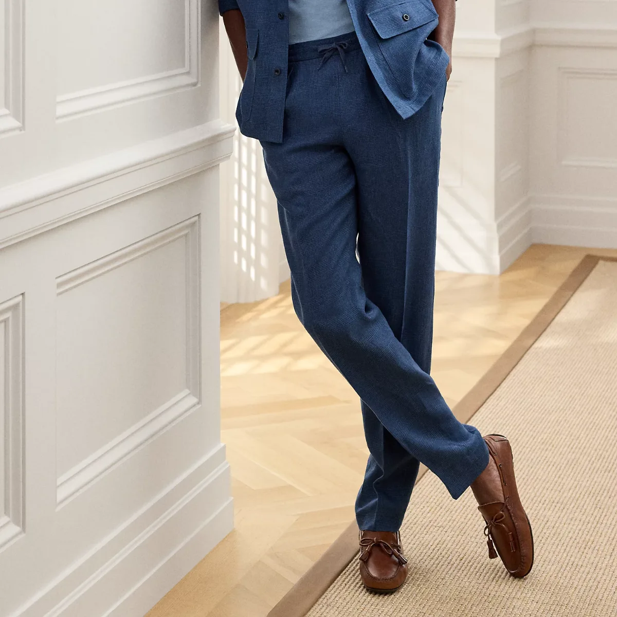 Hand-Tailored Plaid Linen Trouser