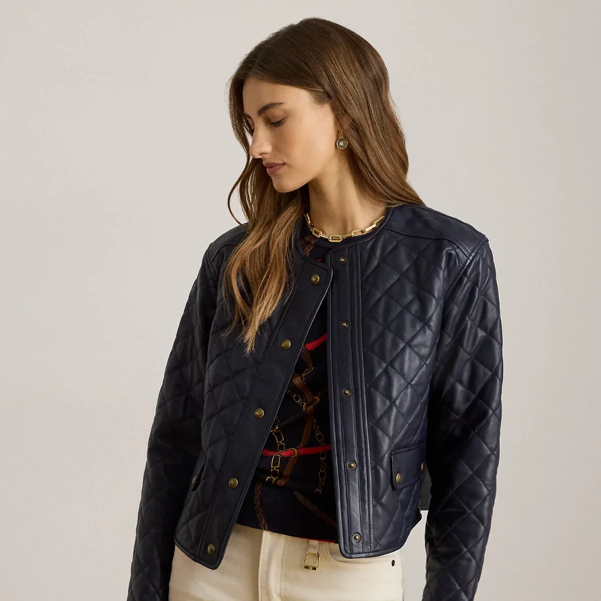Diamond-Quilted Lambskin Cropped Jacket by Ralph Lauren