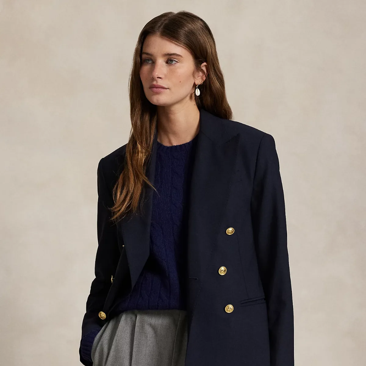 Double-Breasted Stretch-Wool Crop Blazer