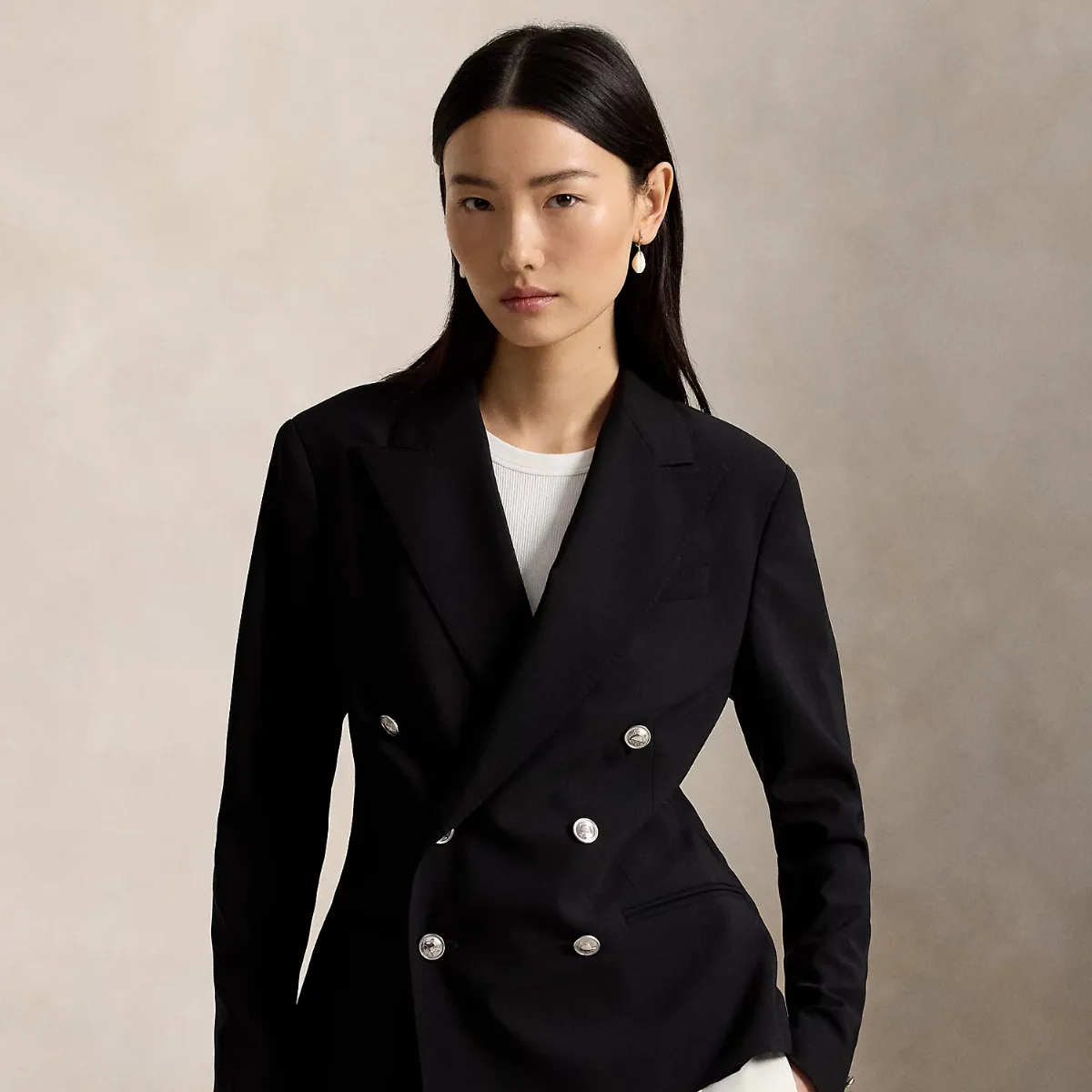 Double-Breasted Stretch-Wool Crop Blazer