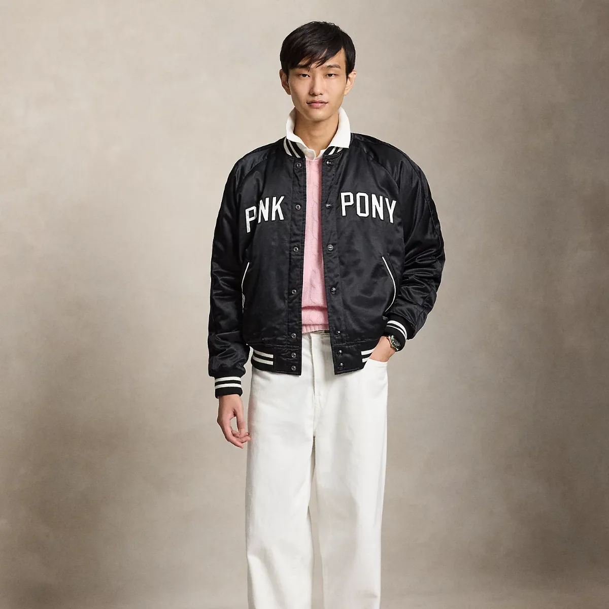 Pink Pony Satin Baseball Jacket by Ralph Lauren