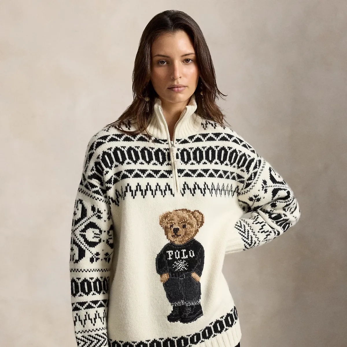 Ski Polo Bear Wool-Cashmere Quarter-Zip by Ralph Lauren