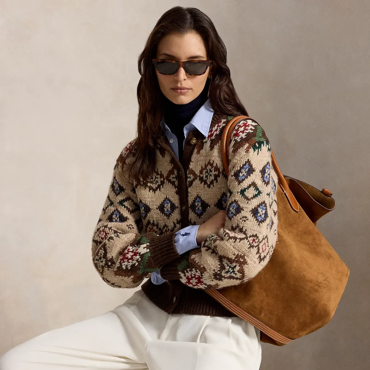 Geo-Pattern Wool-Cashmere Cardigan by Ralph Lauren