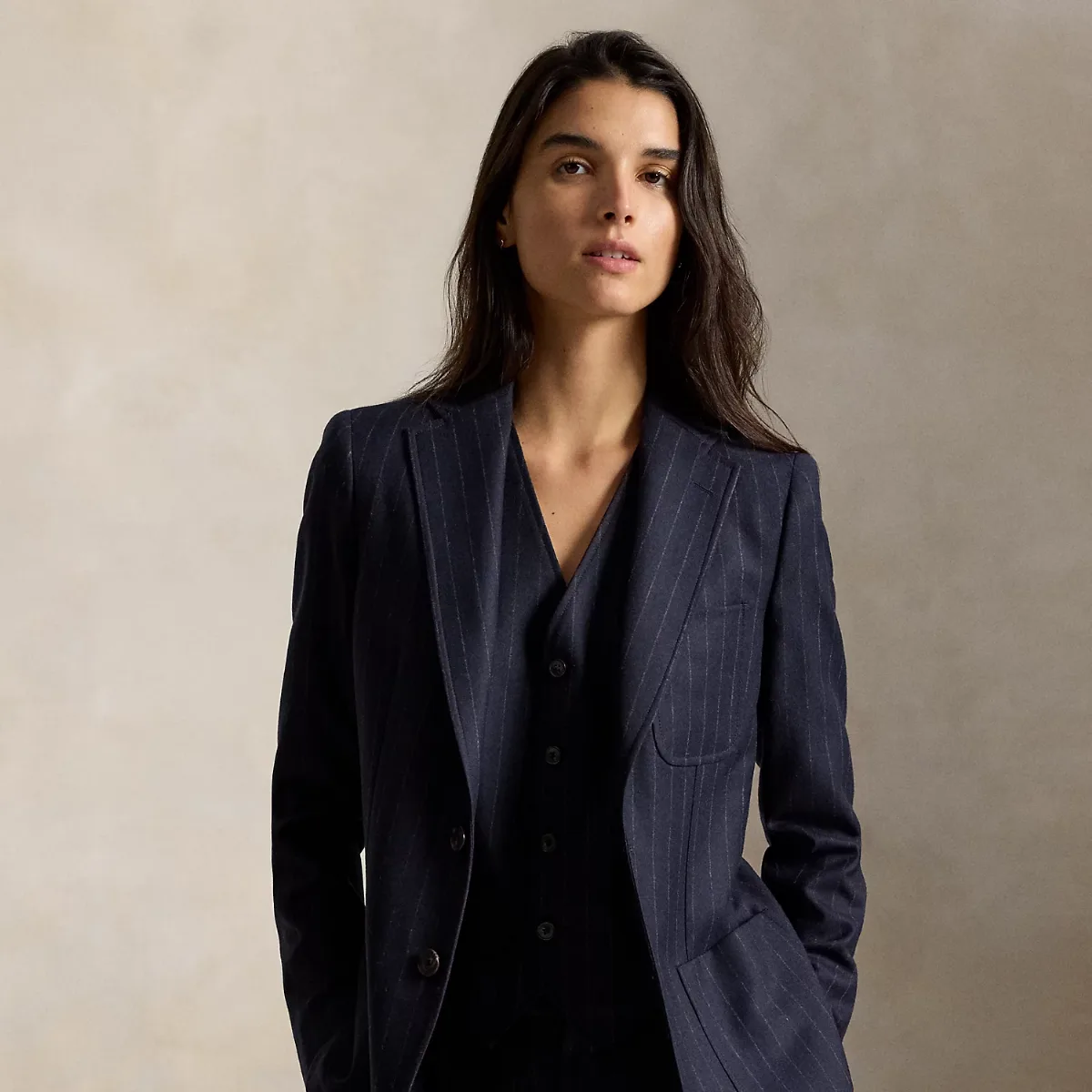 Single-Breasted Pinstripe Wool Blazer by Ralph Lauren
