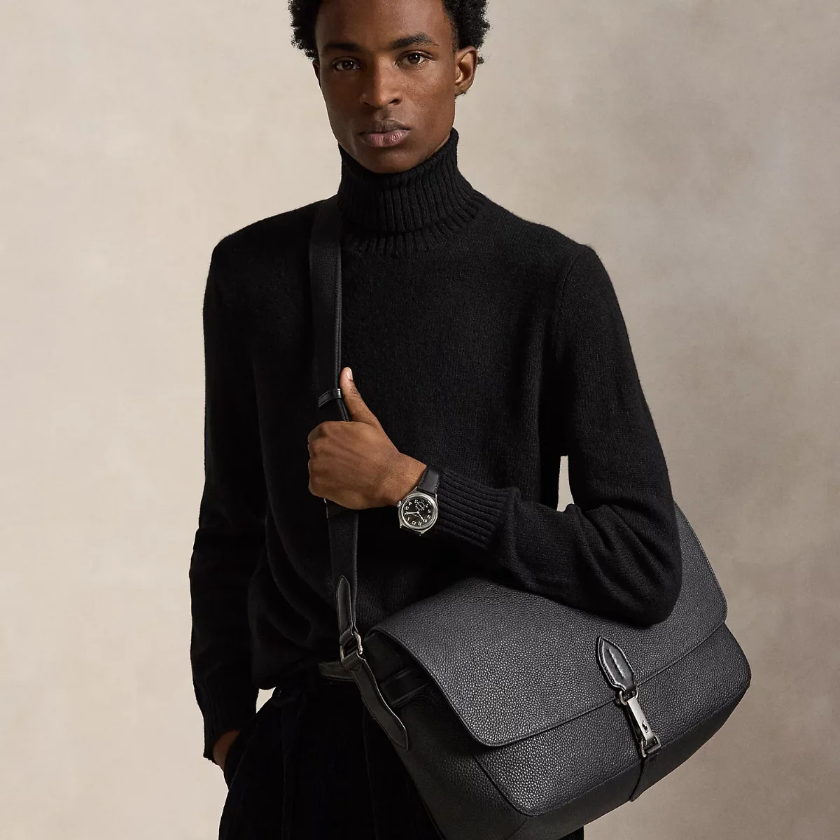 Polo ID Pebbled Leather Messenger Bag by Ralph Lauren