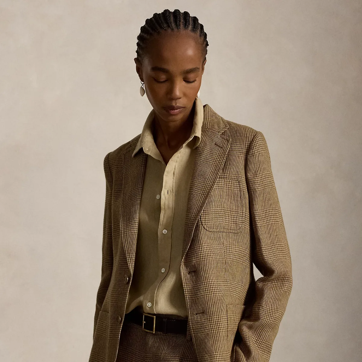 Single-Breasted Plaid Linen Tweed Blazer by Ralph Lauren