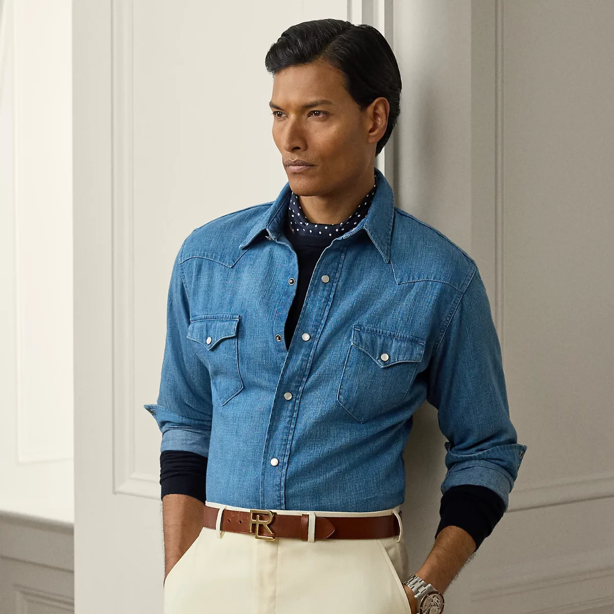 Cotton-Linen Denim Western Shirt by Ralph Lauren