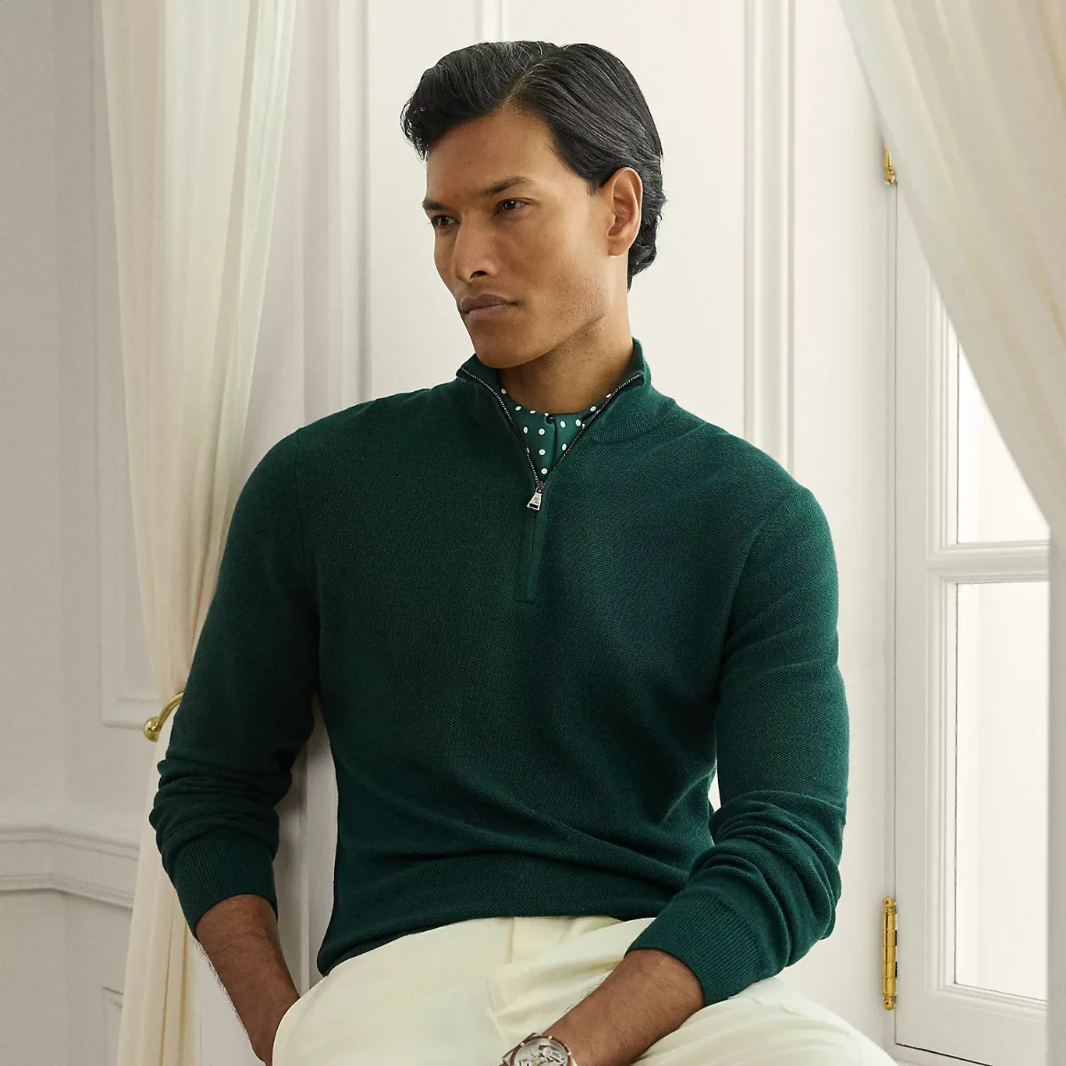 Piqué-Knit Wool Quarter-Zip Sweater by Ralph Lauren