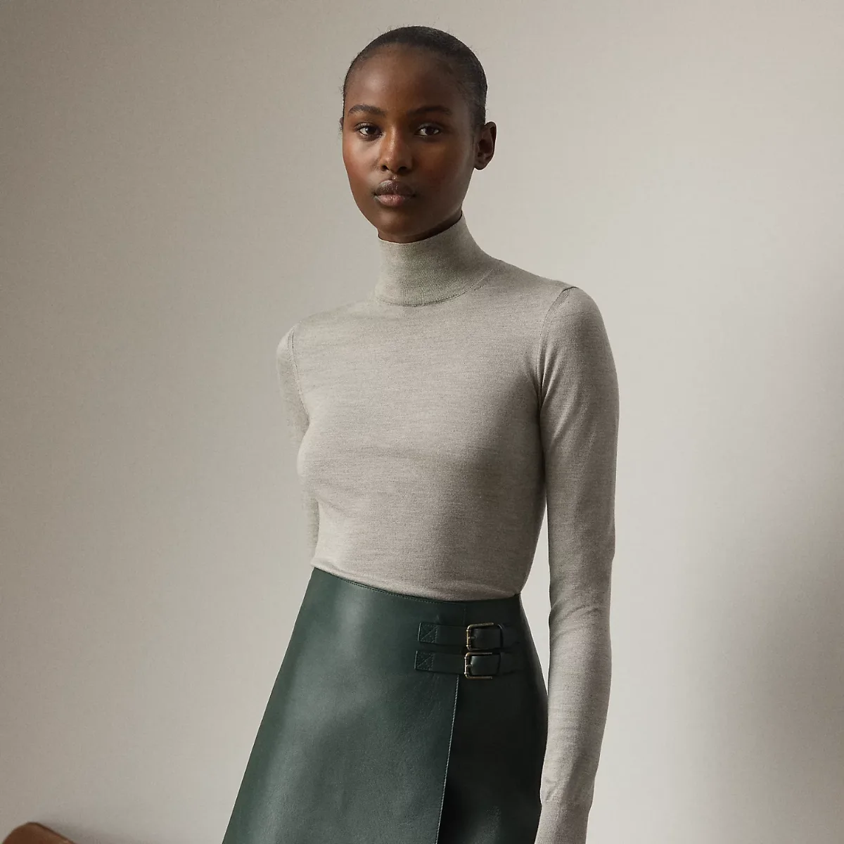 Stretch Silk Jersey Mockneck Sweater