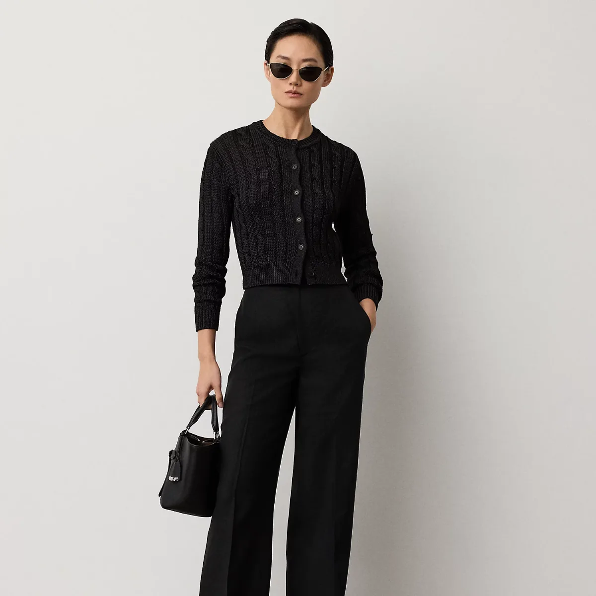 Cable-Knit Silk Cropped Cardigan by Ralph Lauren