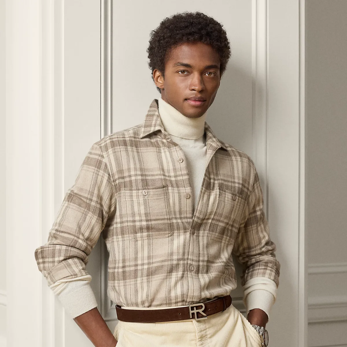 Plaid Wool-Silk-Cashmere Shirt by Ralph Lauren
