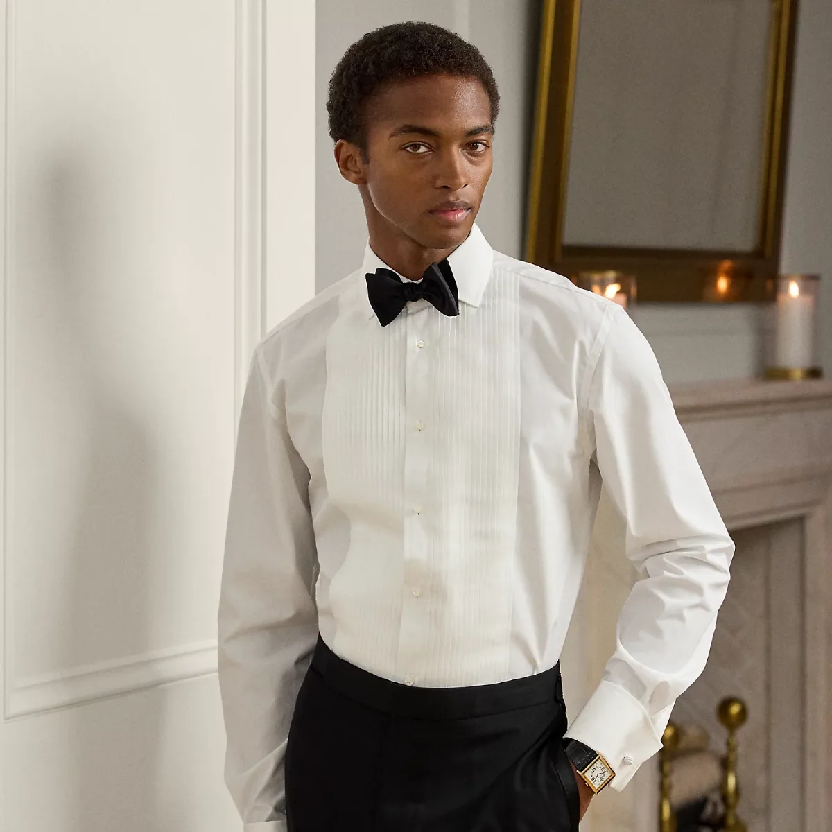 Pleated-Bib French Cuff Tuxedo Shirt by Ralph Lauren