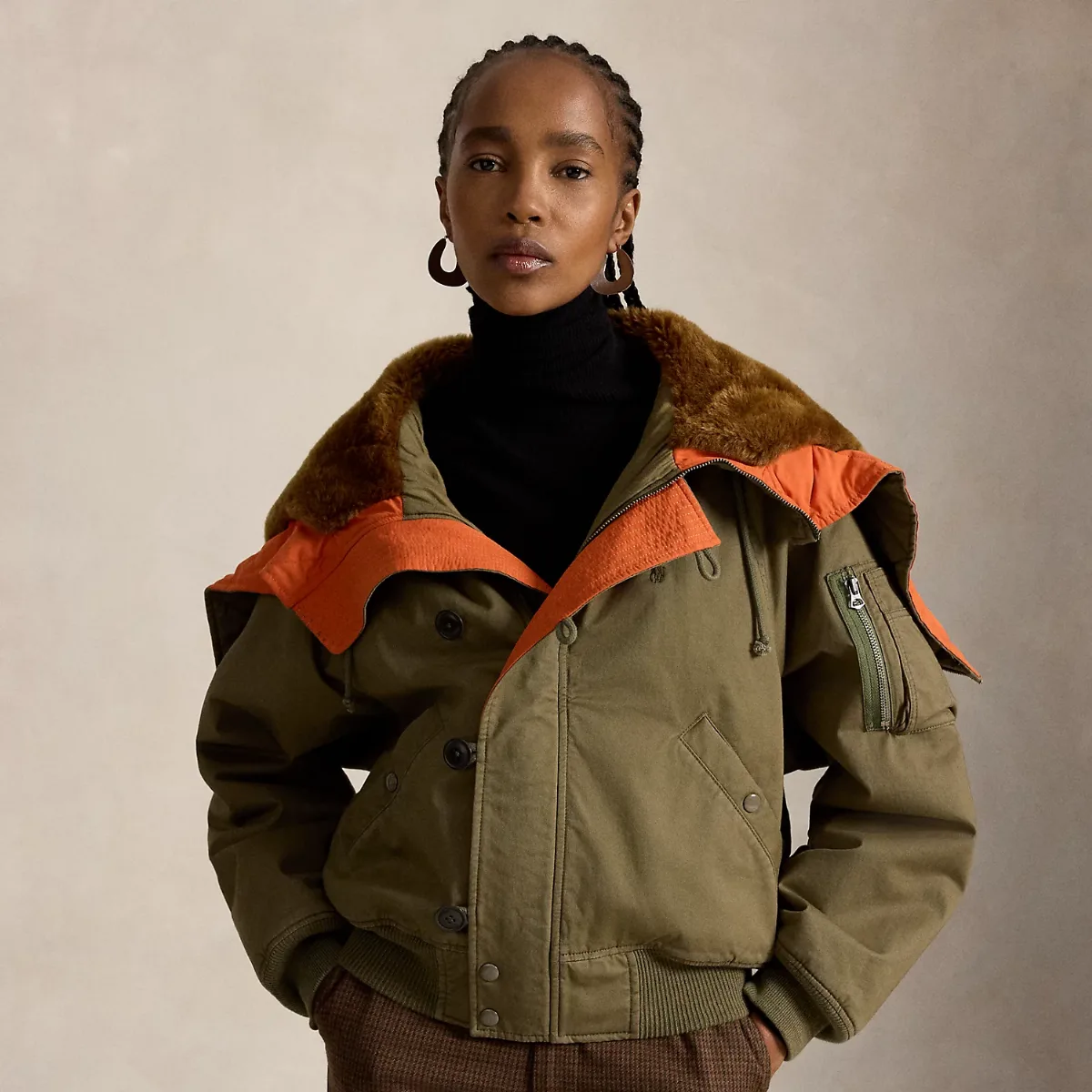 Shearling-Hood Flight Jacket