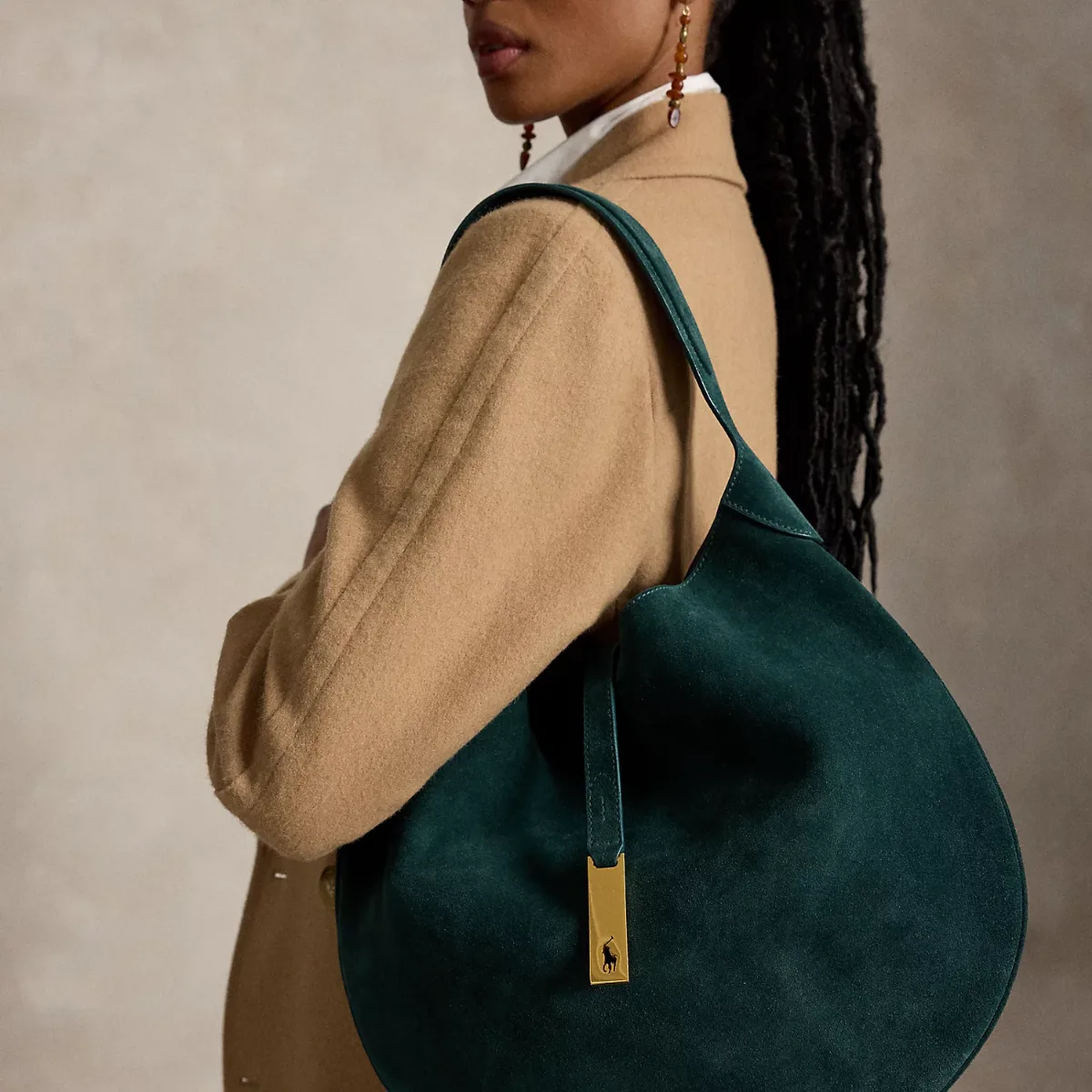 Polo ID Suede Large Shoulder Bag