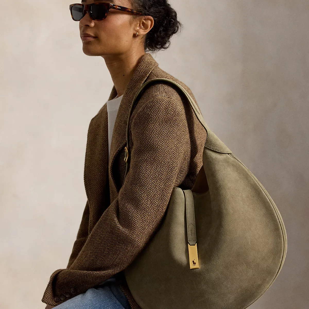 Polo ID Suede Large Shoulder Bag