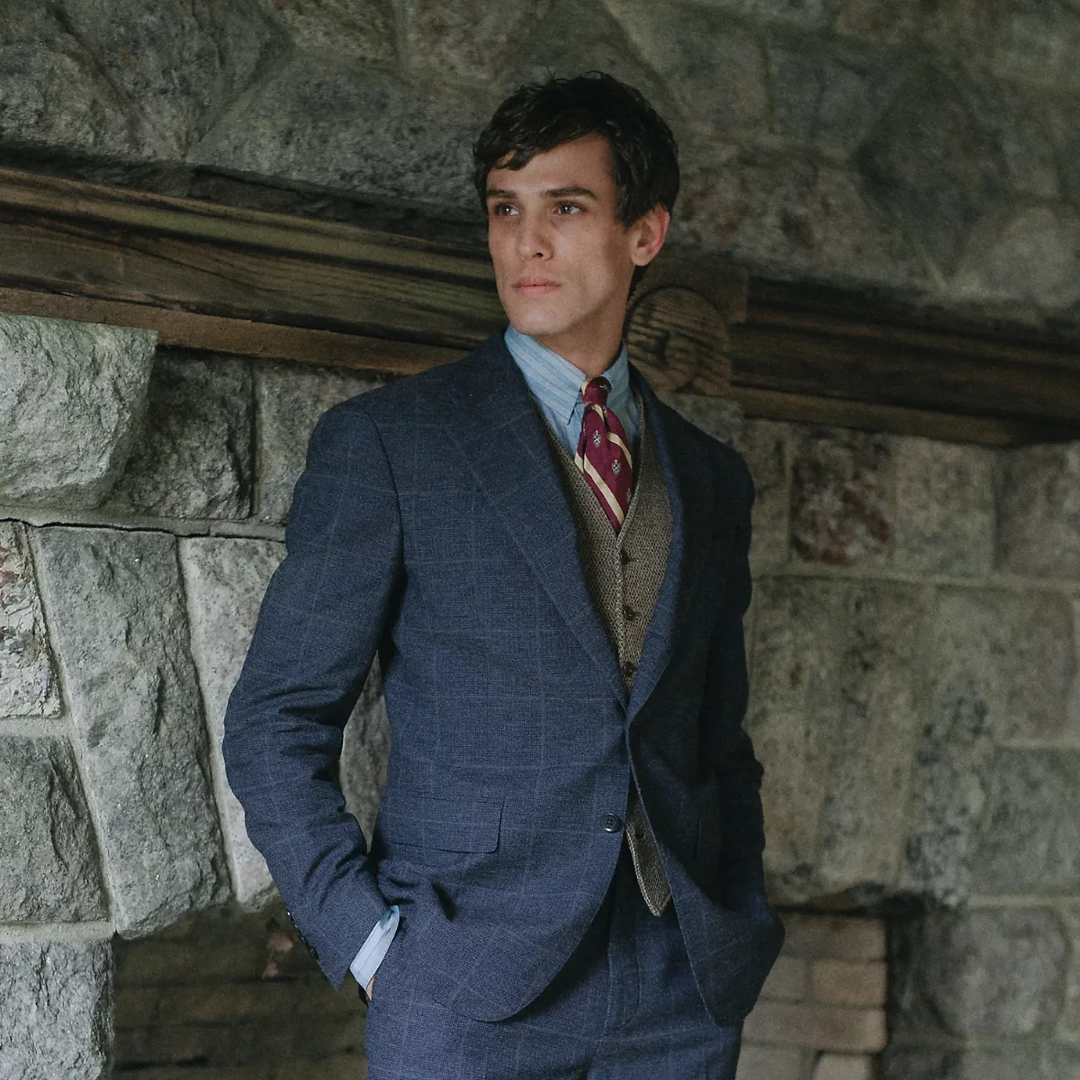 Indigo Checked Suit Jacket by Ralph Lauren