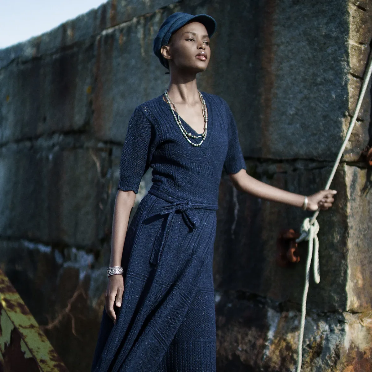 Jacquard-Knit Pointelle Wrap Dress by Ralph Lauren