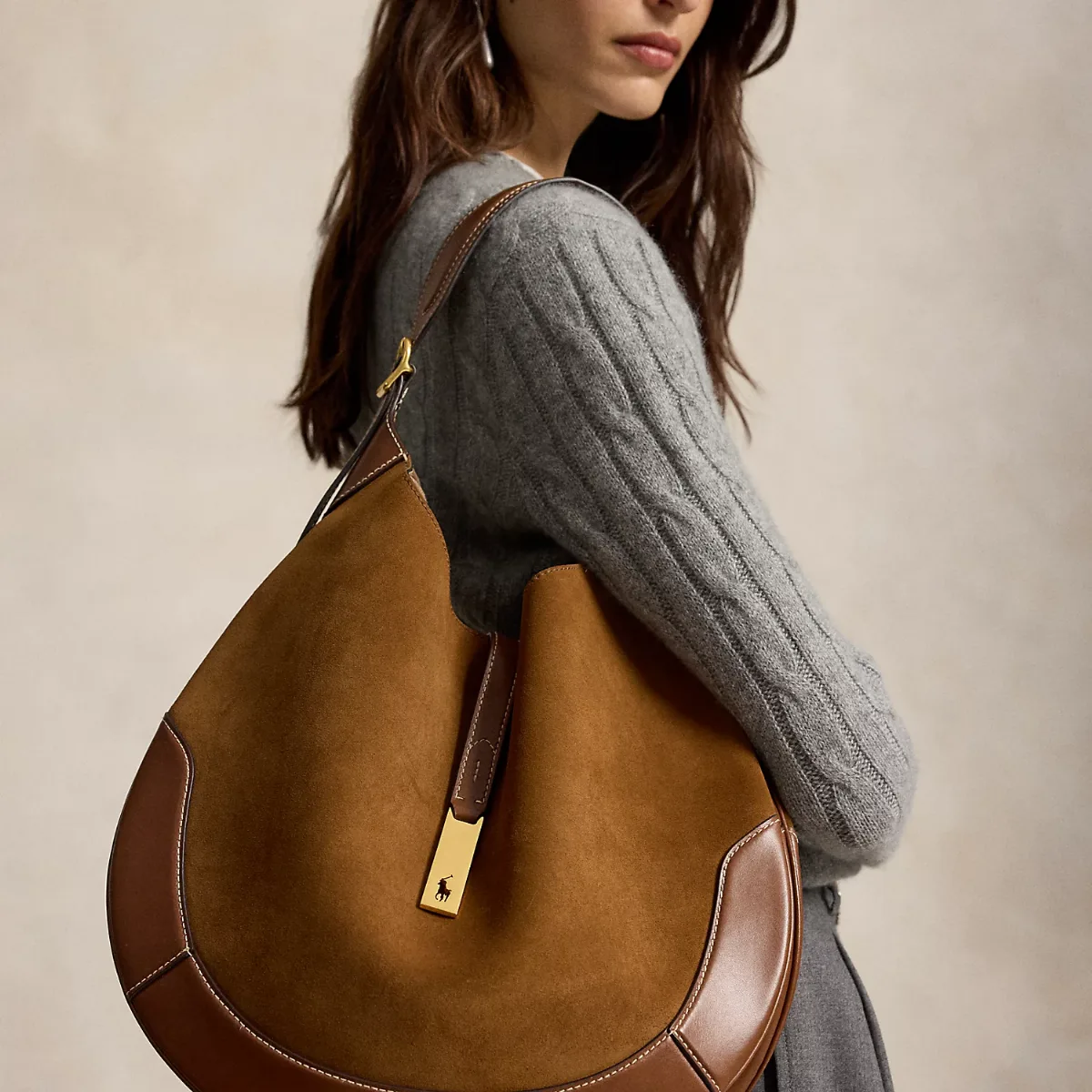 Polo ID Suede-Leather Large Shoulder Bag