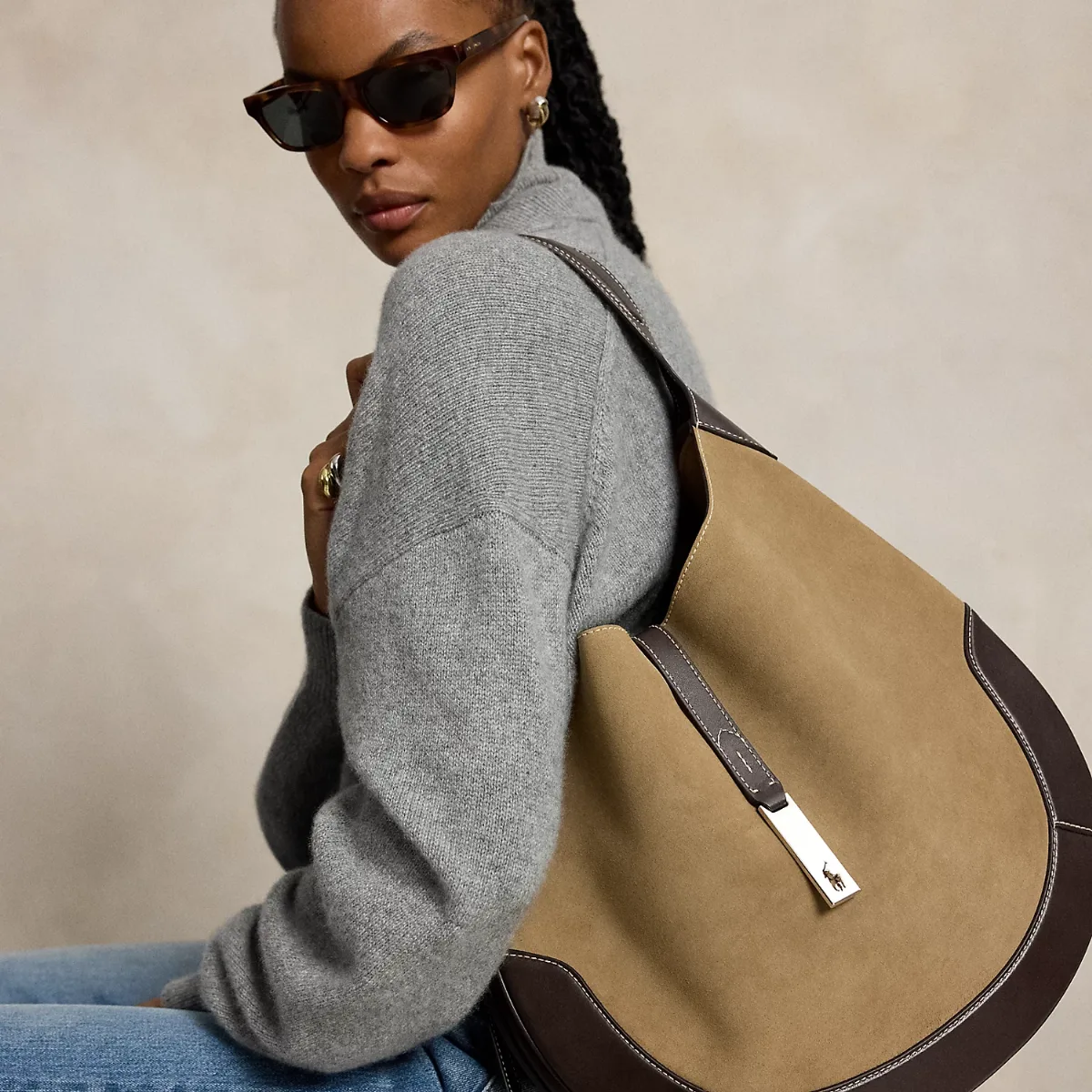 Polo ID Suede-Leather Large Shoulder Bag