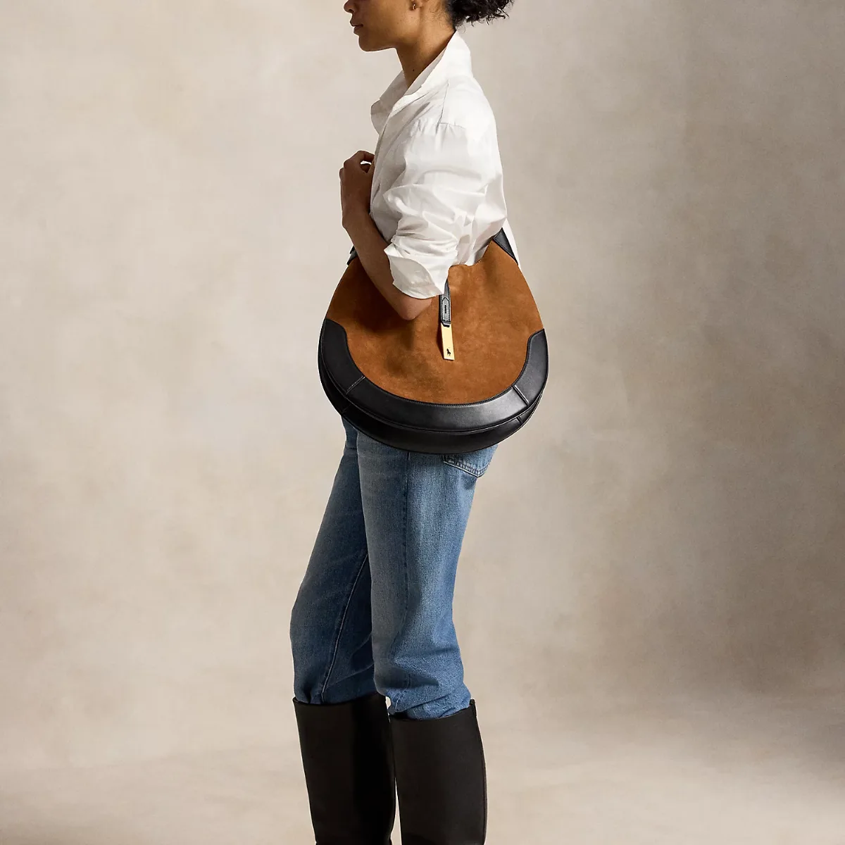 Polo ID Suede-Leather Large Shoulder Bag