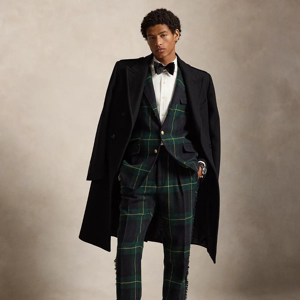 Leather-Trim Plaid Tweed Suit Trouser by Ralph Lauren