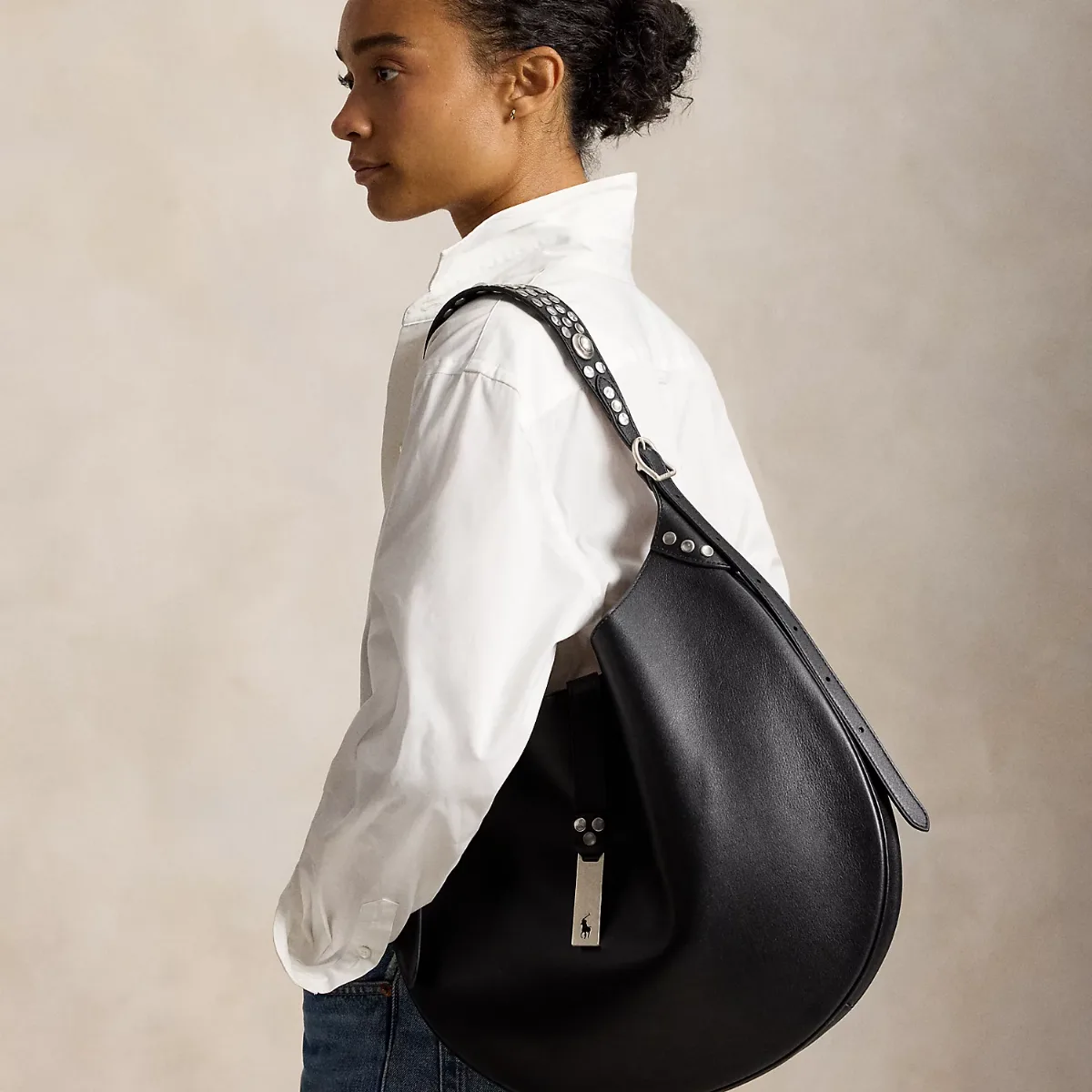 Polo ID Stud Leather Large Shoulder Bag by Ralph Lauren