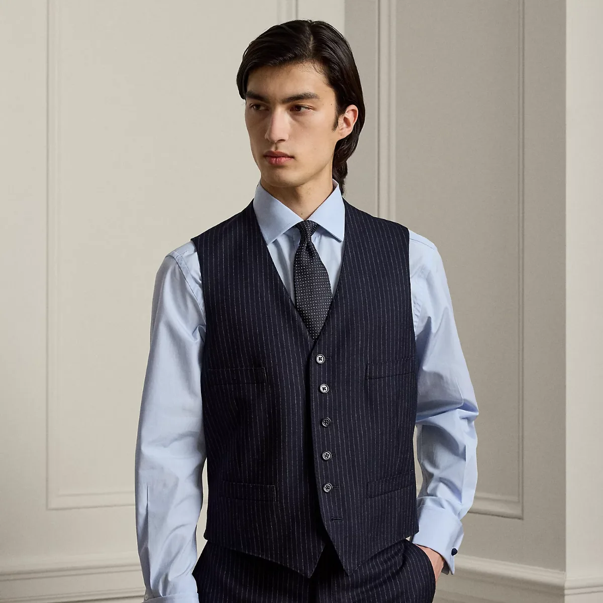 Hand-Tailored Striped Wool Vest by Ralph Lauren