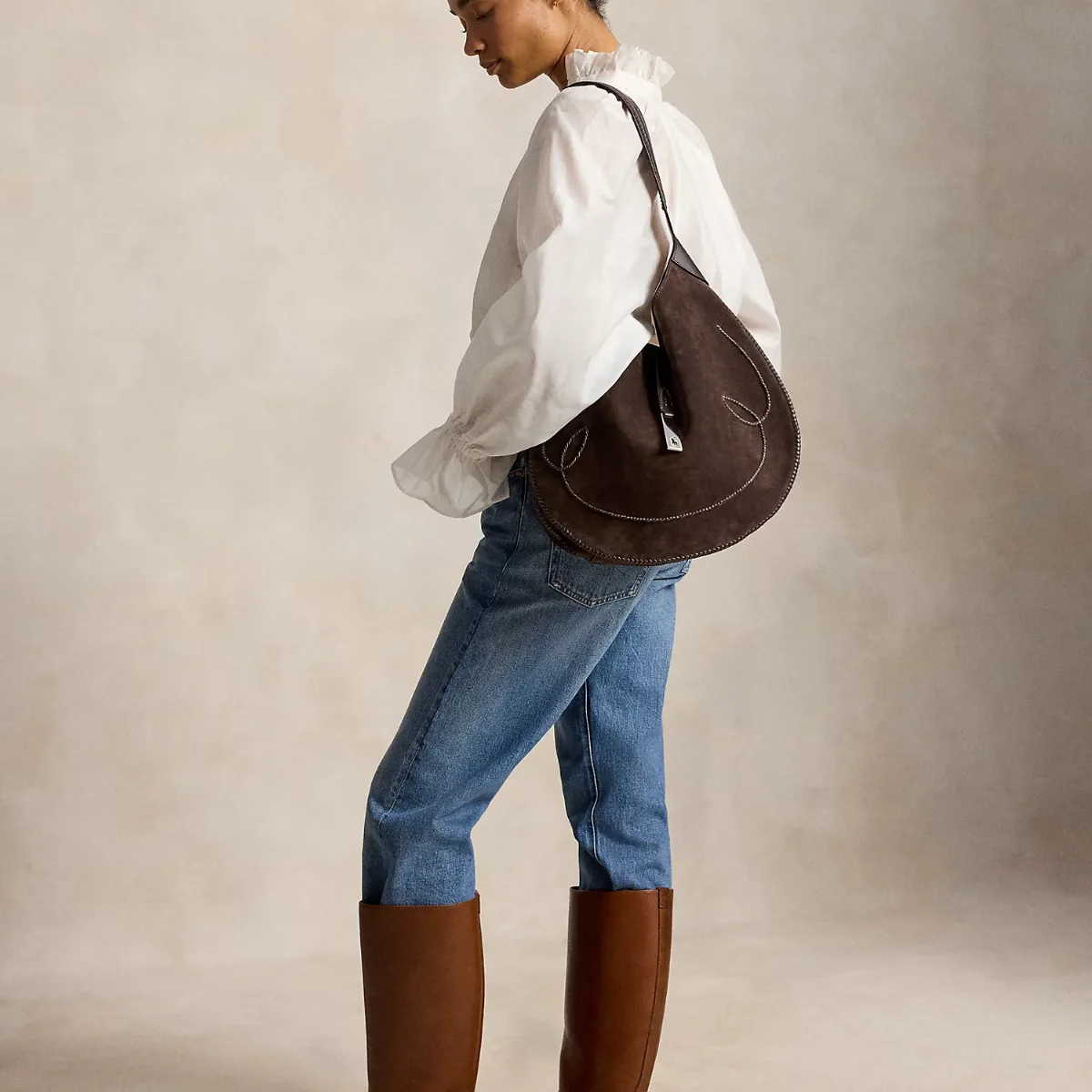 Polo ID Suede Western Large Shoulder Bag by Ralph Lauren