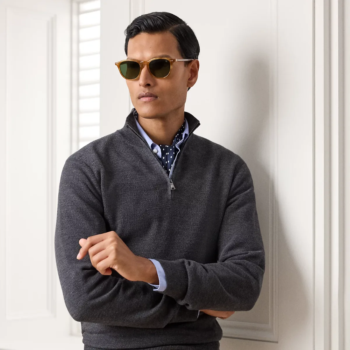 Piqué-Knit Wool Quarter-Zip Sweater