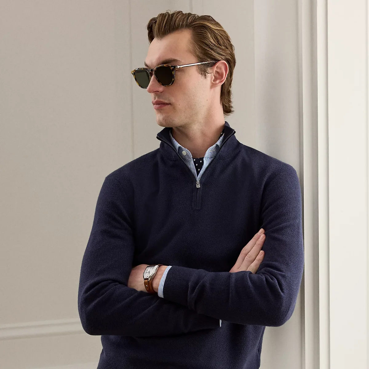 Piqué-Knit Wool Quarter-Zip Sweater