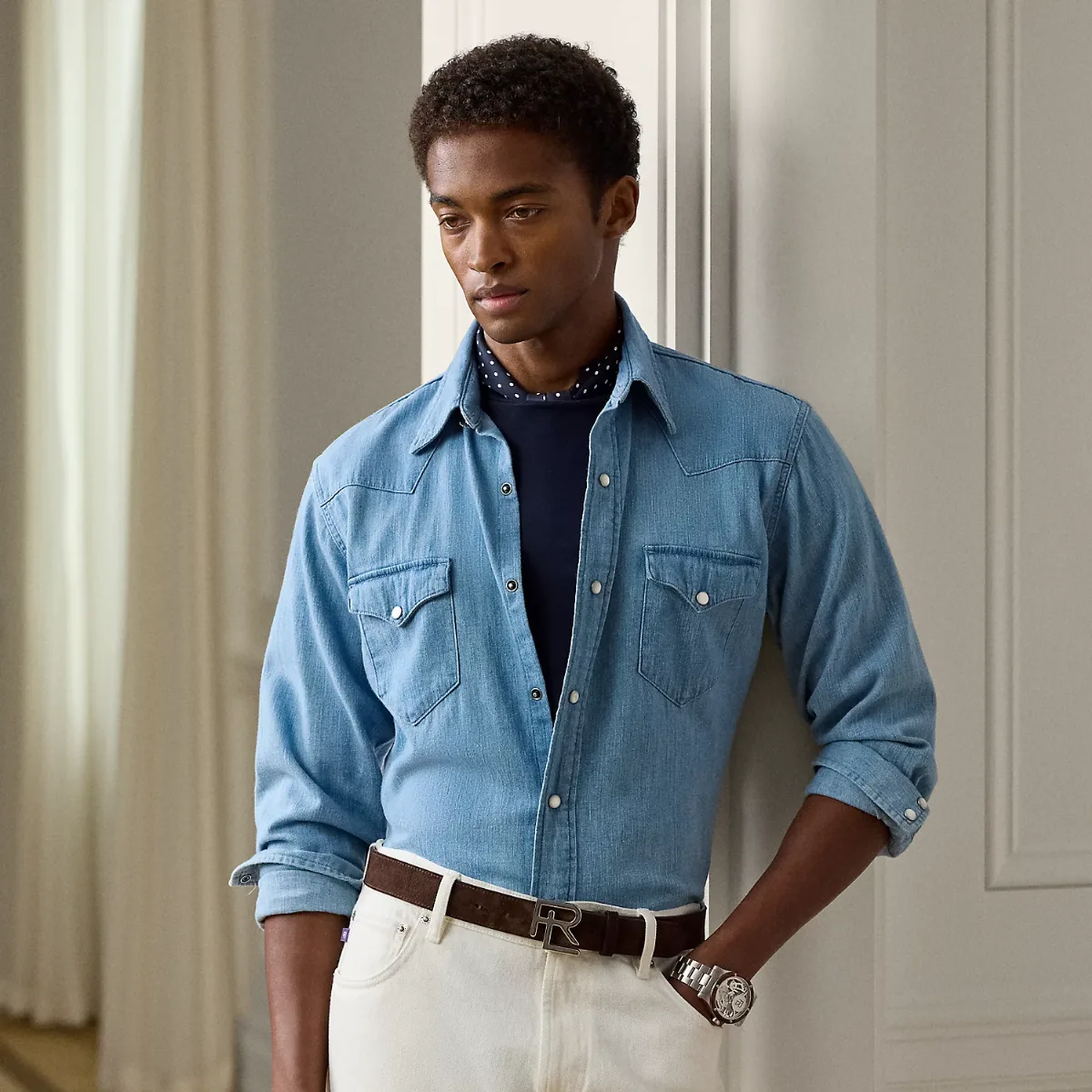 Cotton-Linen Denim Western Shirt