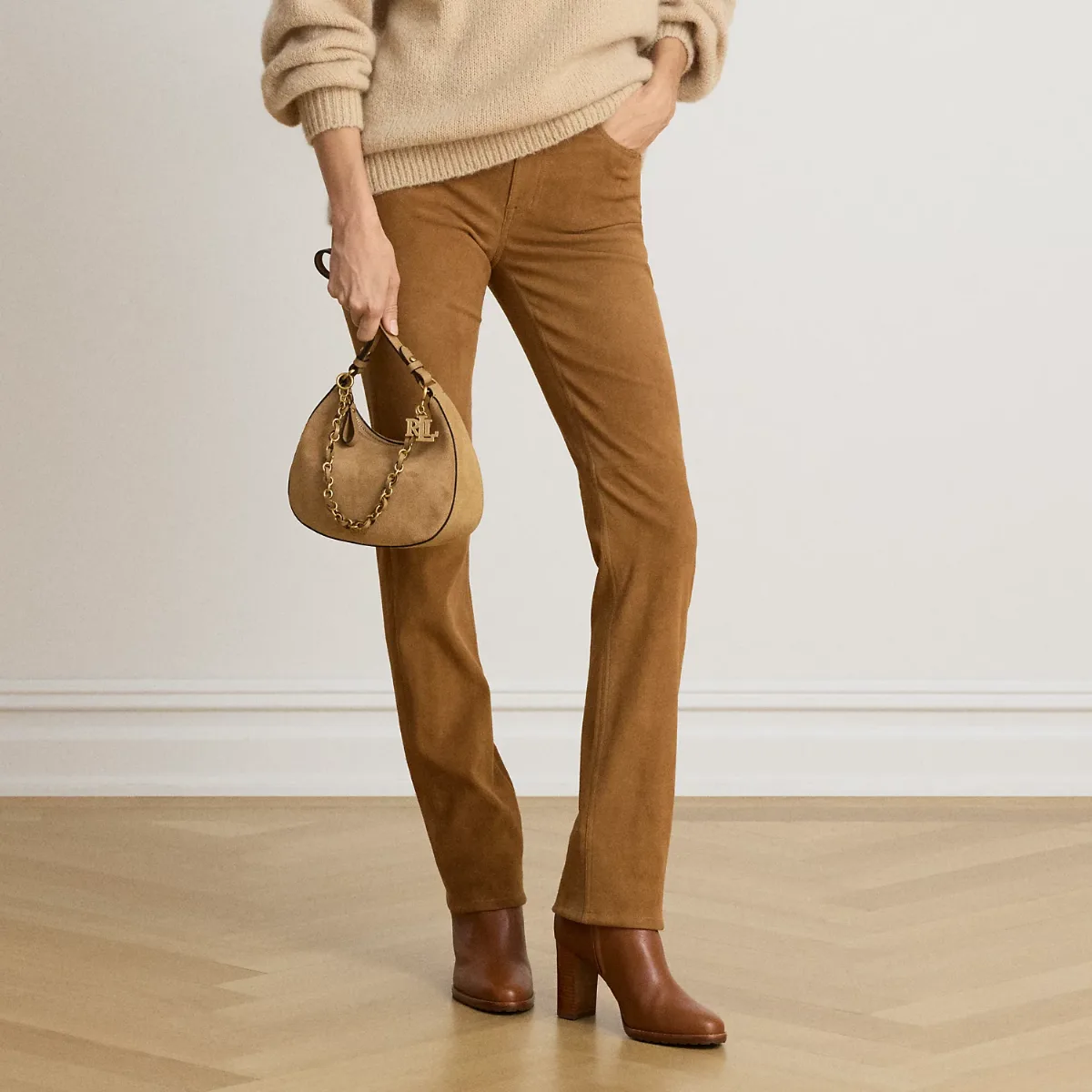 High-Rise Suede Slim Straight Pant by Ralph Lauren