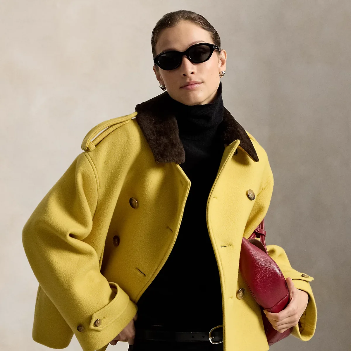 Shearling-Collar Wool Coat by Ralph Lauren