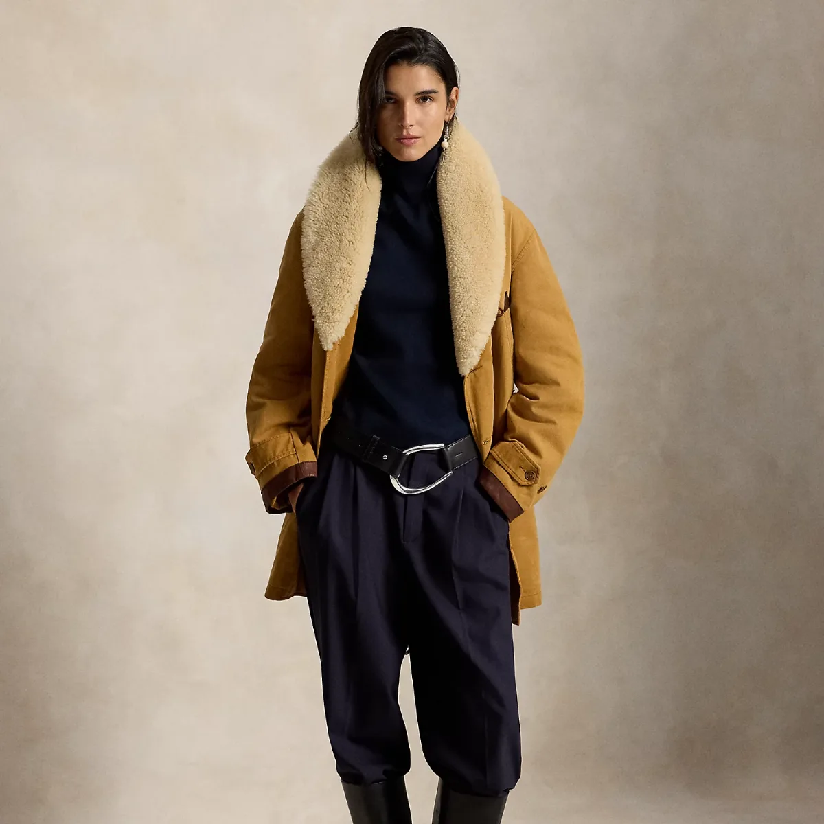 Shearling-Trim Canvas Ranch Coat by Ralph Lauren