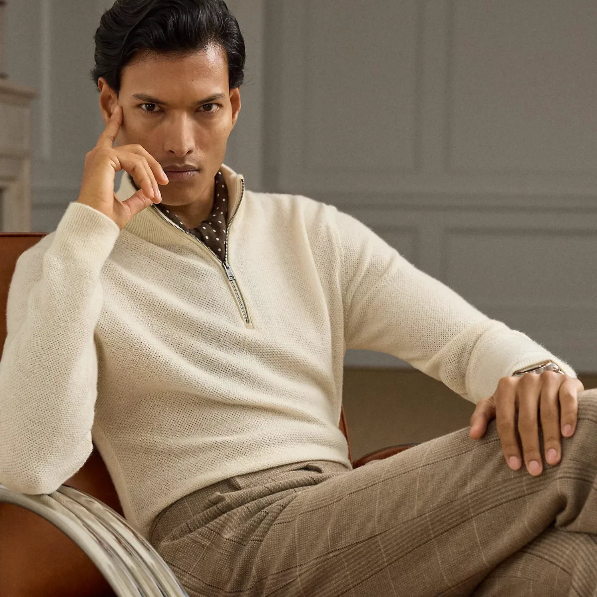 Birdseye Cashmere Quarter-Zip Sweater by Ralph Lauren