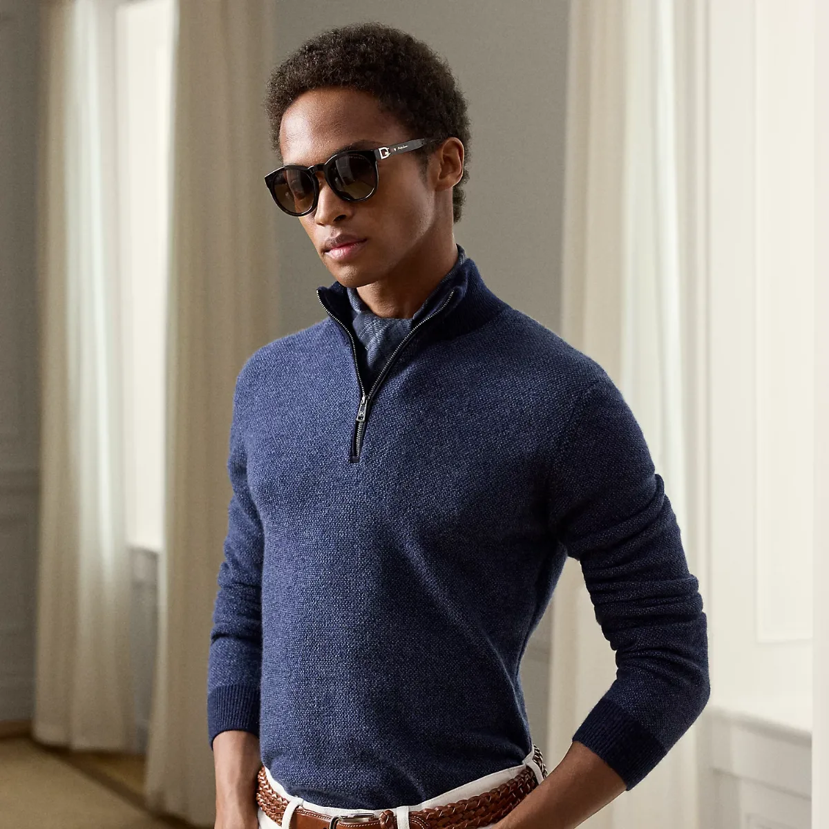 Birdseye Cashmere Quarter-Zip Sweater