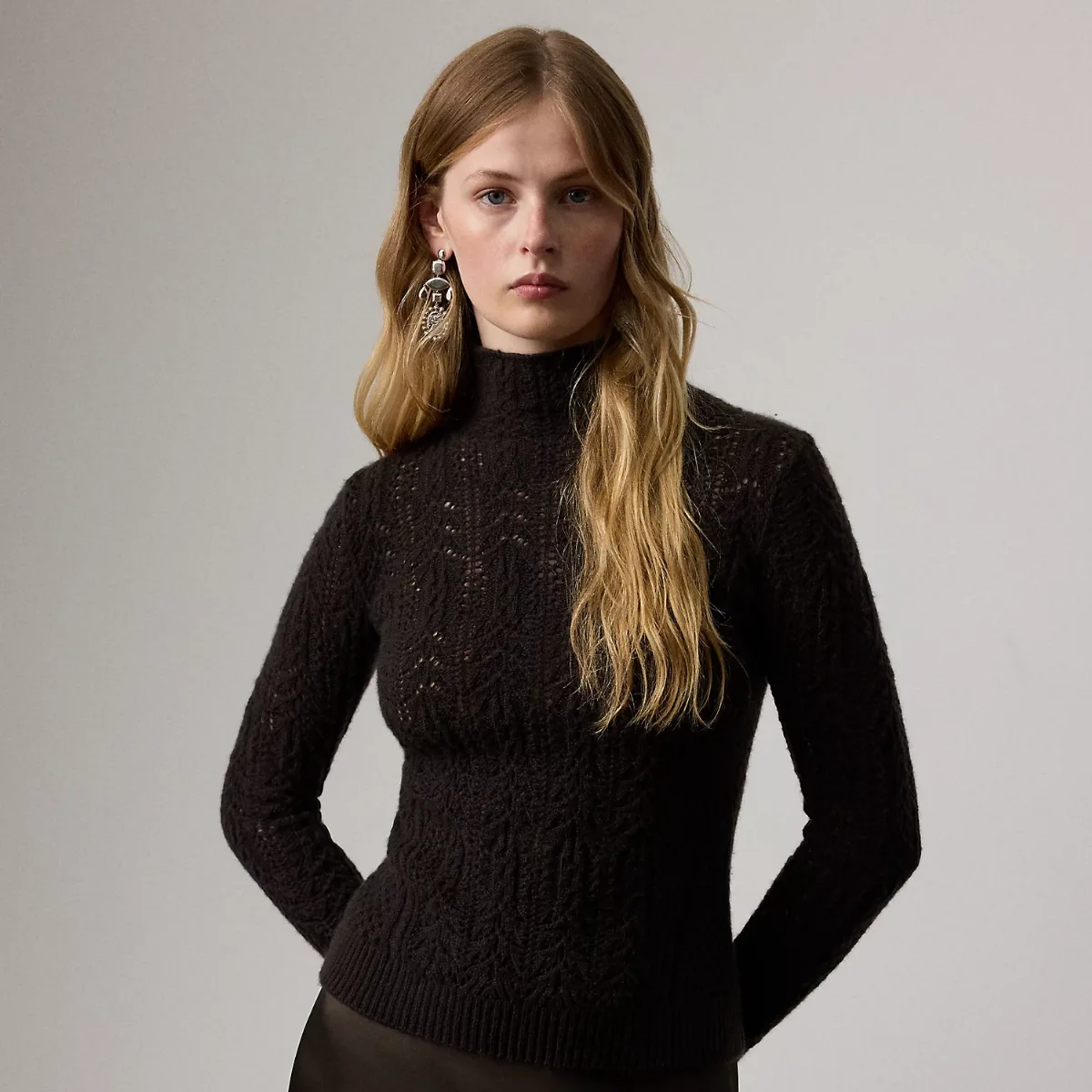 Cashmere Pointelle Funnelneck Sweater