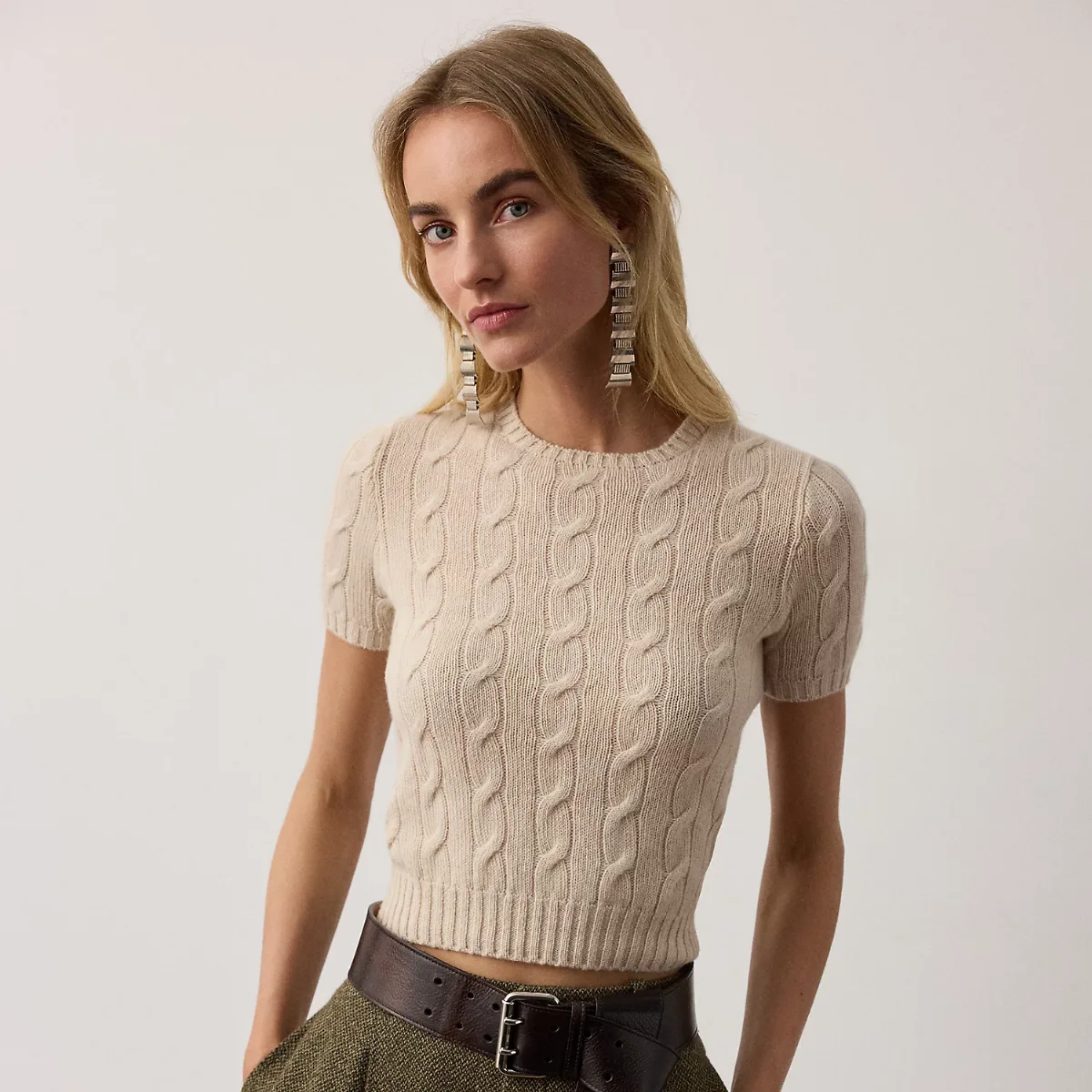 Cable-Knit Cashmere Cropped Sweater by Ralph Lauren