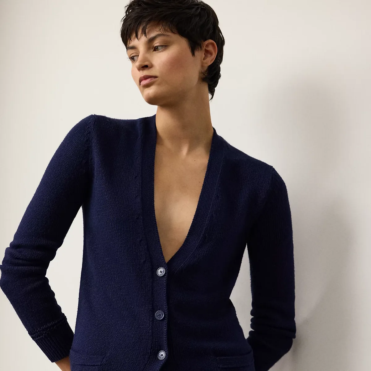 Silk Jersey V-Neck Cardigan Sweater