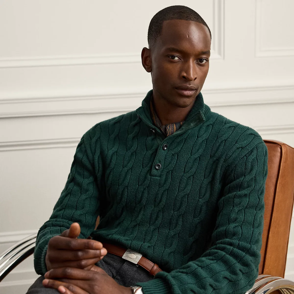 Cable-Knit Cashmere Mockneck Sweater