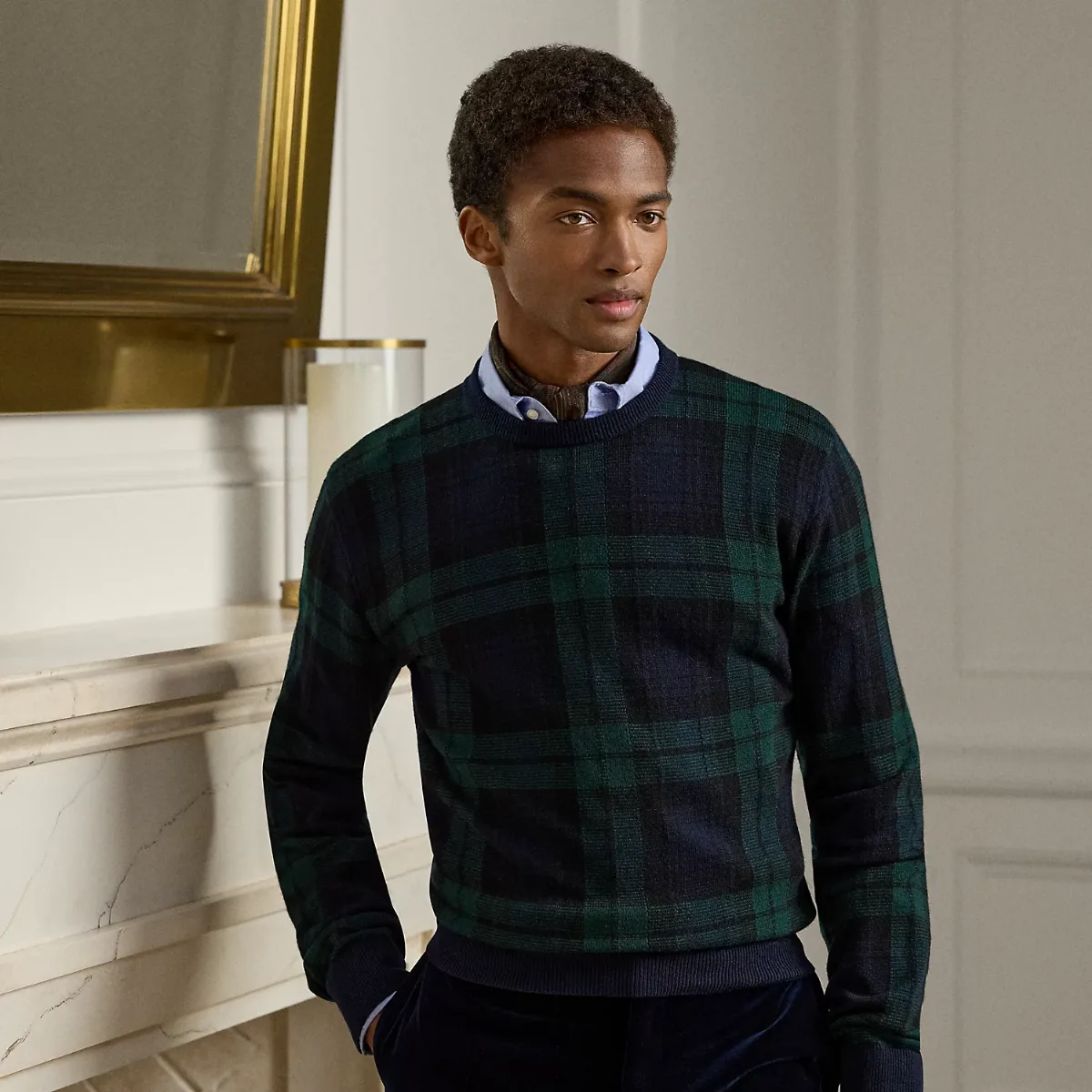Plaid Cashmere Crewneck Sweater by Ralph Lauren