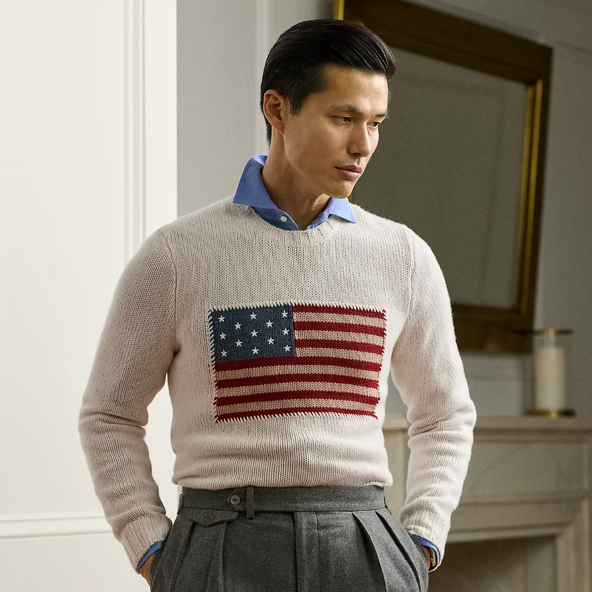 Flag Cashmere Crewneck Sweater by Ralph Lauren
