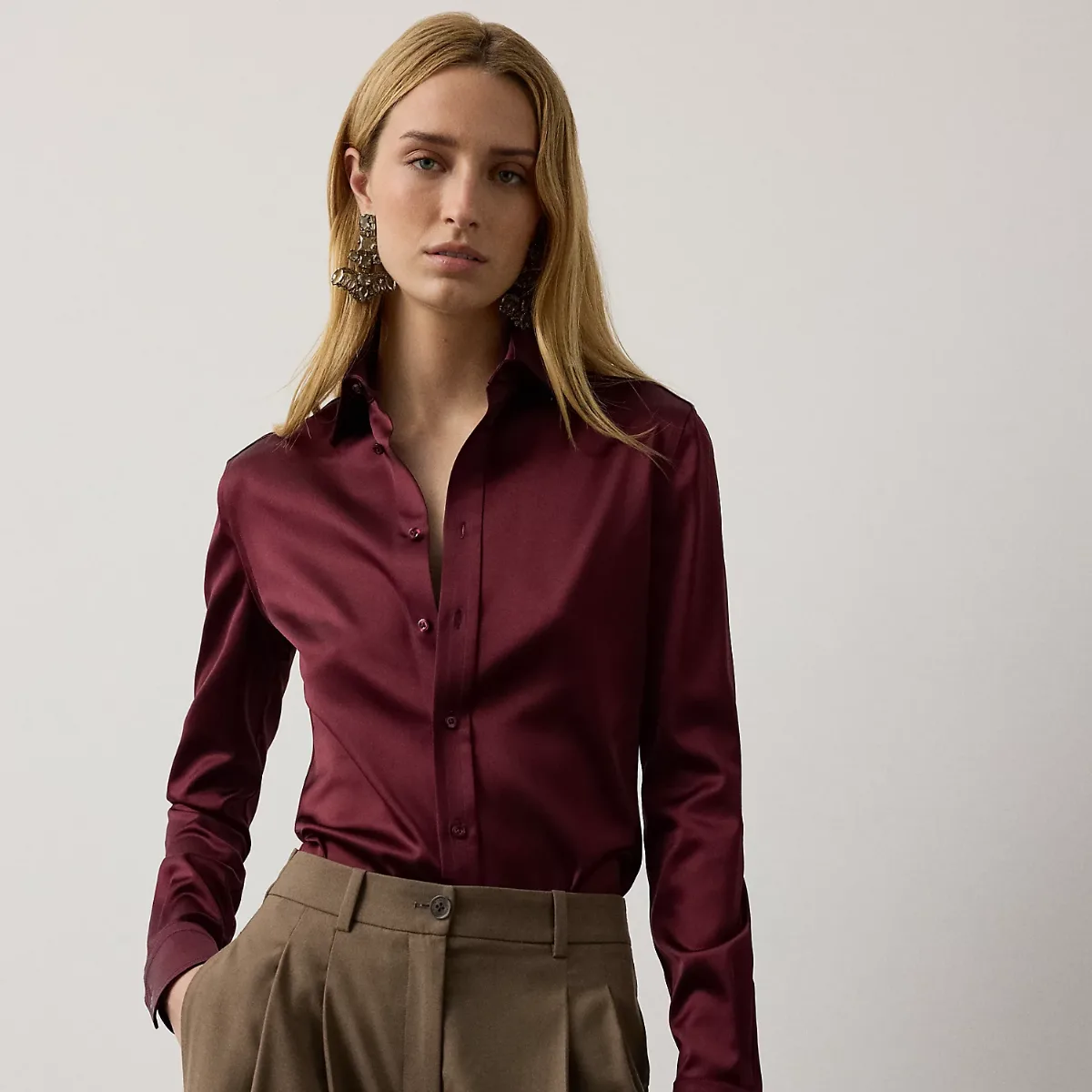 Cameron II Straight Fit Satin Shirt by Ralph Lauren