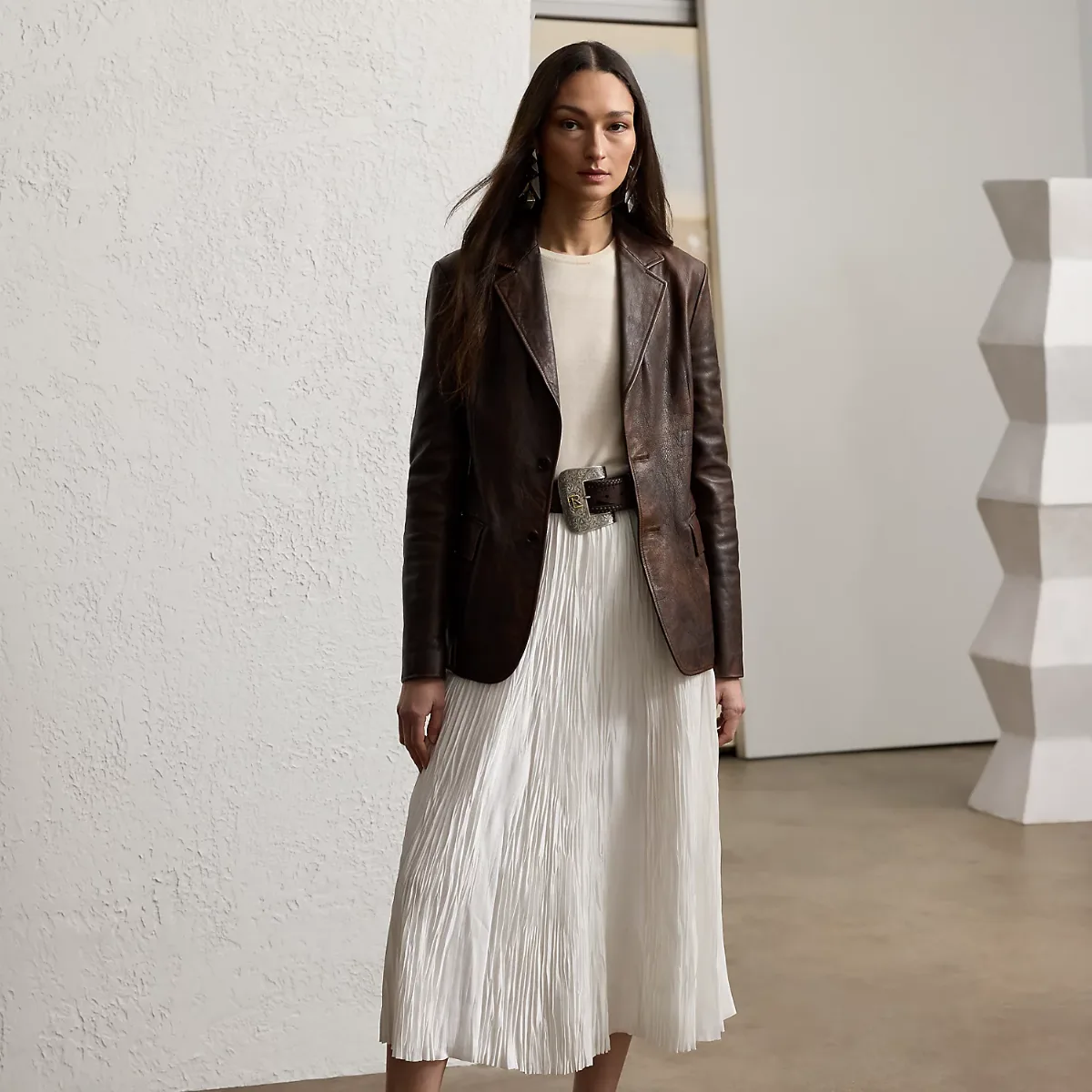 Malone Pleated Satin Skirt by Ralph Lauren