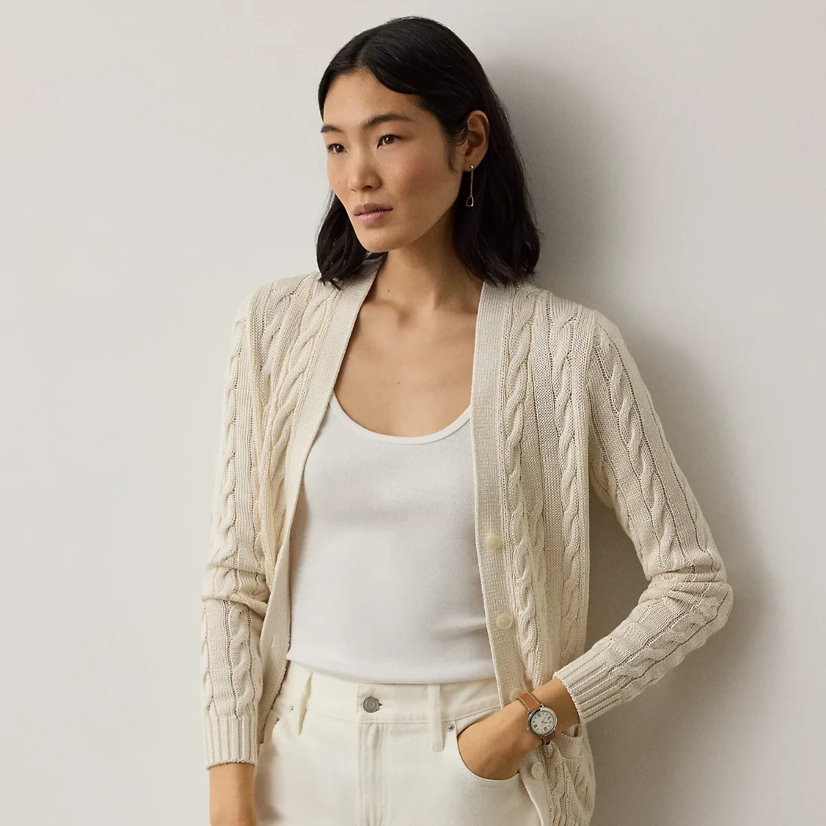 Cable-Knit Silk Cardigan Sweater by Ralph Lauren