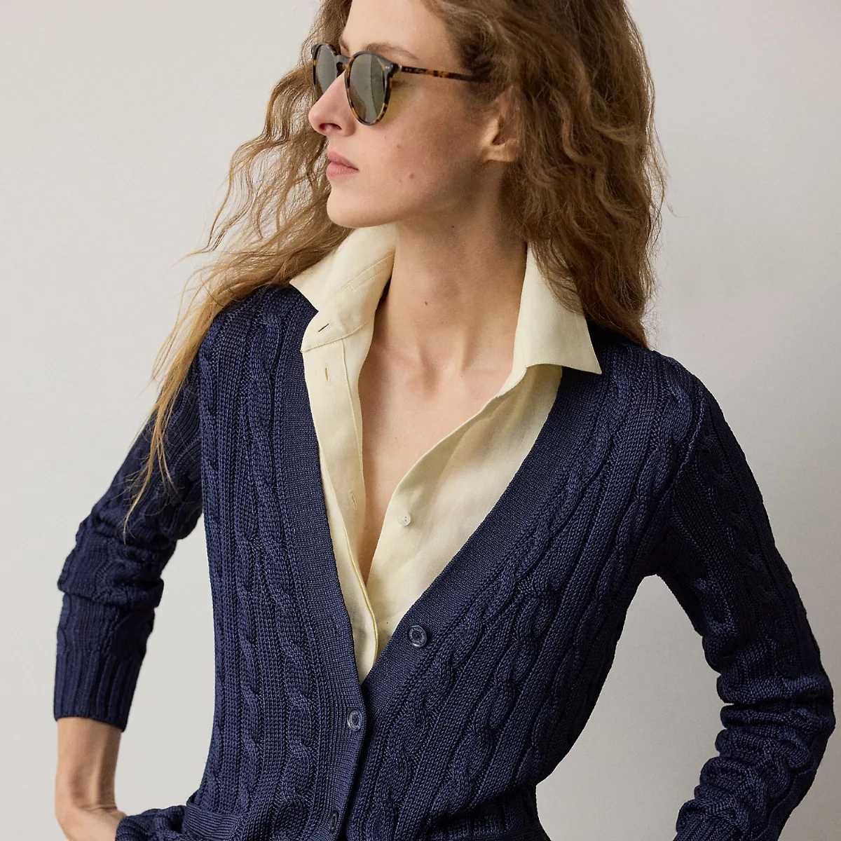 Cable-Knit Silk Cardigan Sweater