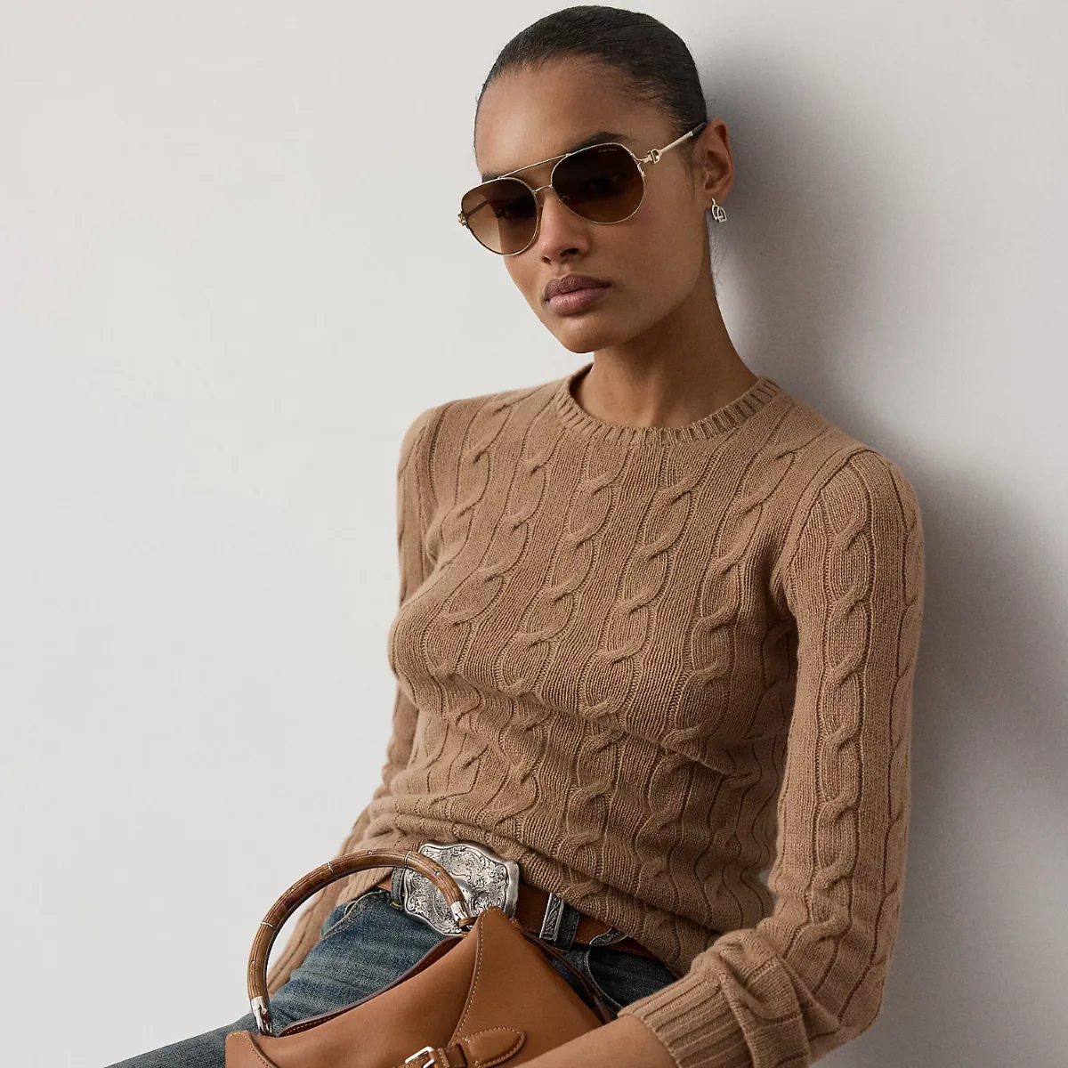 Cable-Knit Cashmere Crewneck Sweater by Ralph Lauren