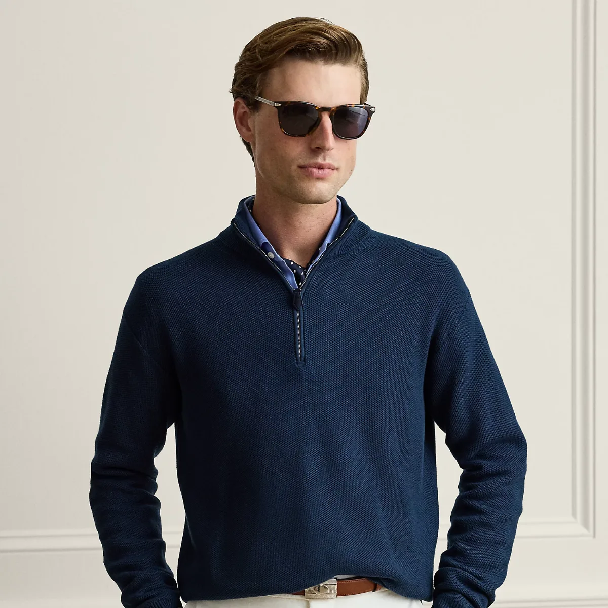 Honeycomb Silk-Blend Quarter-Zip Sweater by Ralph Lauren