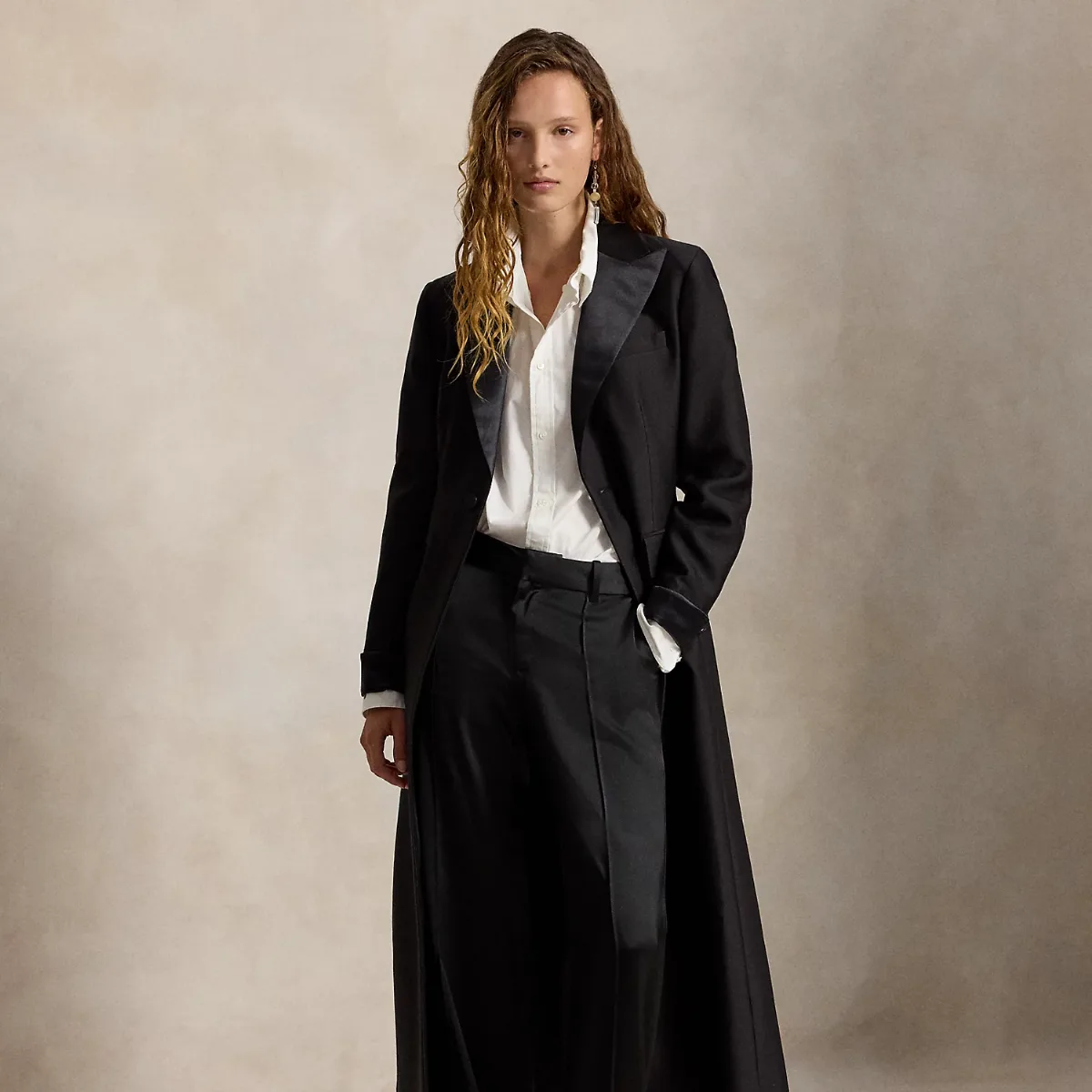 Wool-Silk Crepe Tuxedo Duster by Ralph Lauren