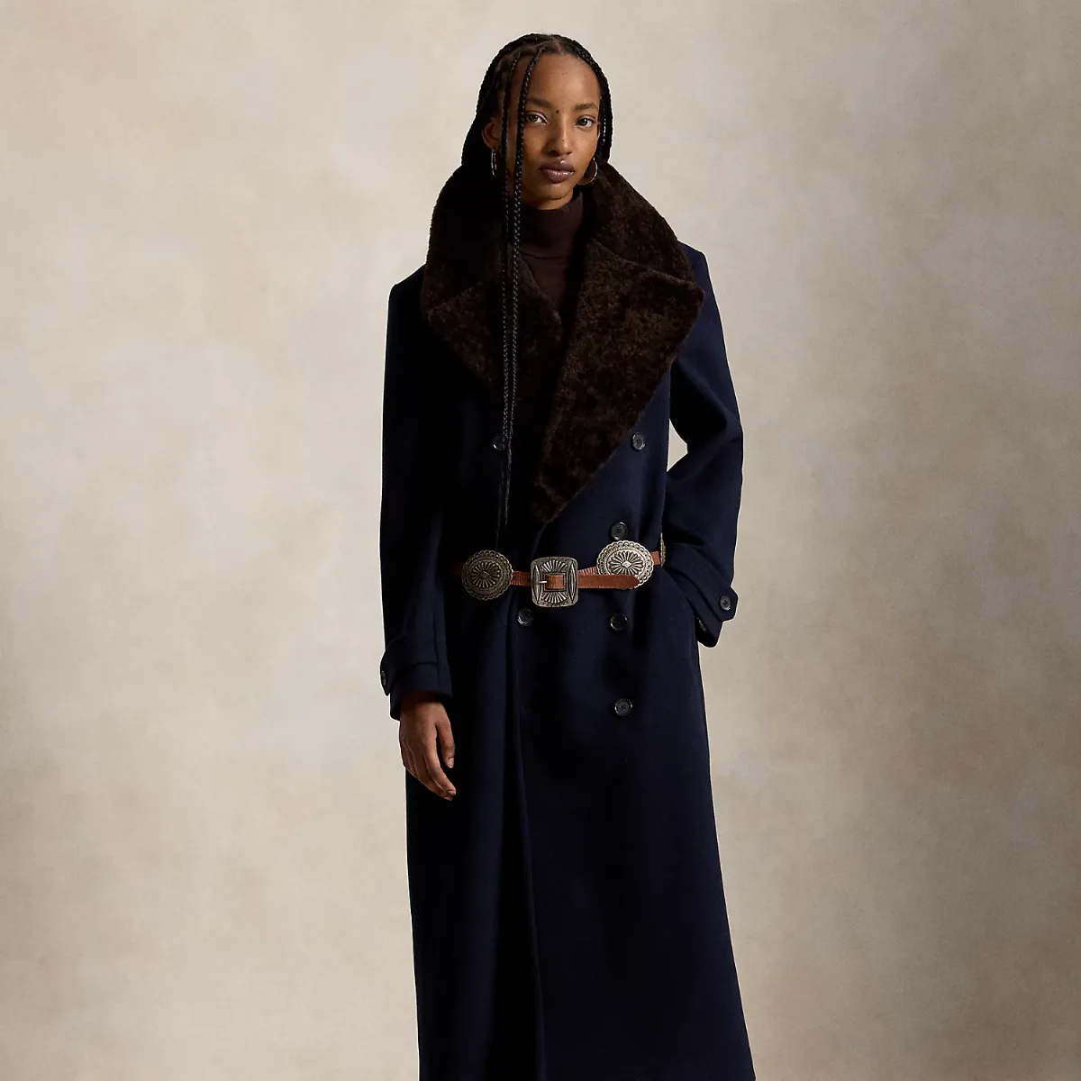 Shearling-Collar Wool Melton Peacoat by Ralph Lauren